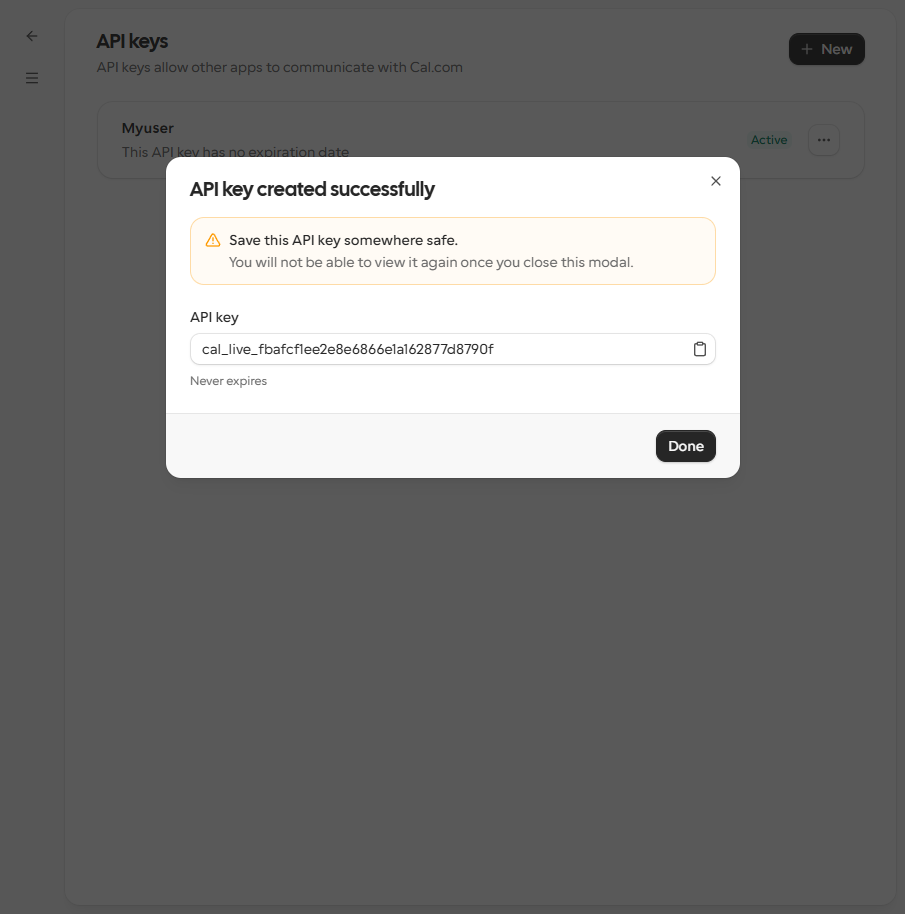 API key created