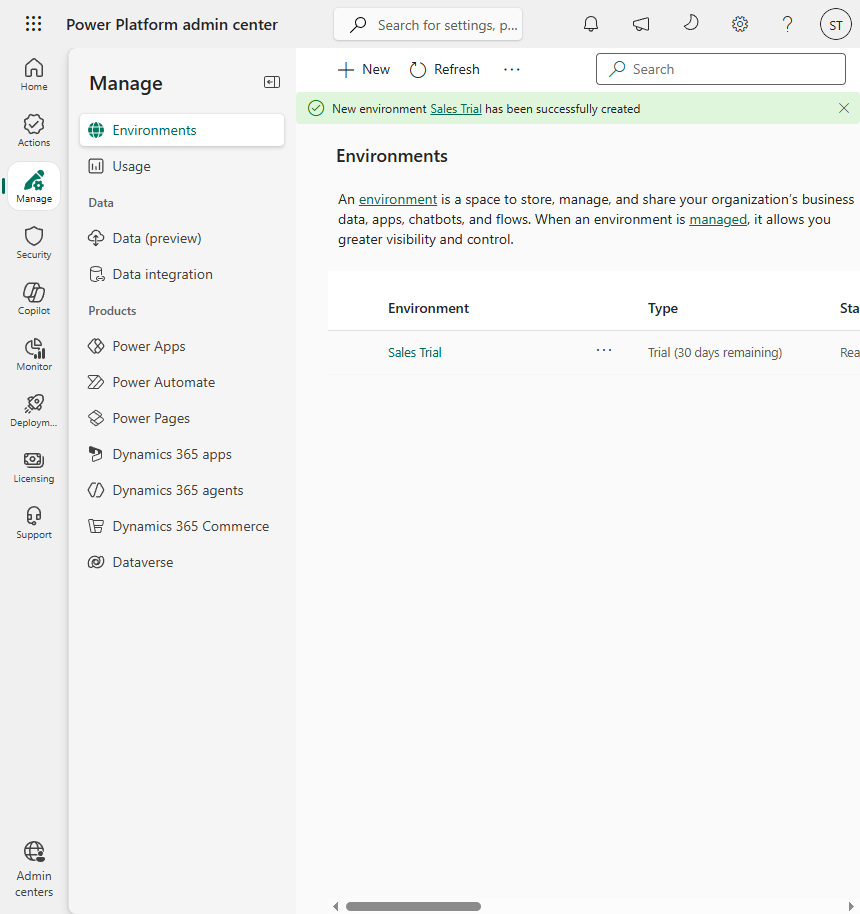 Environments in the Power Platform admin center