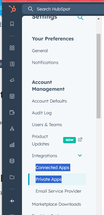 Integrations then Private Apps