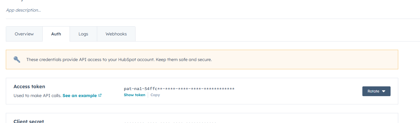 Copy the access token