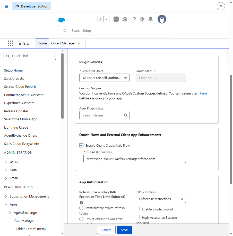 Client credentials Run As user
