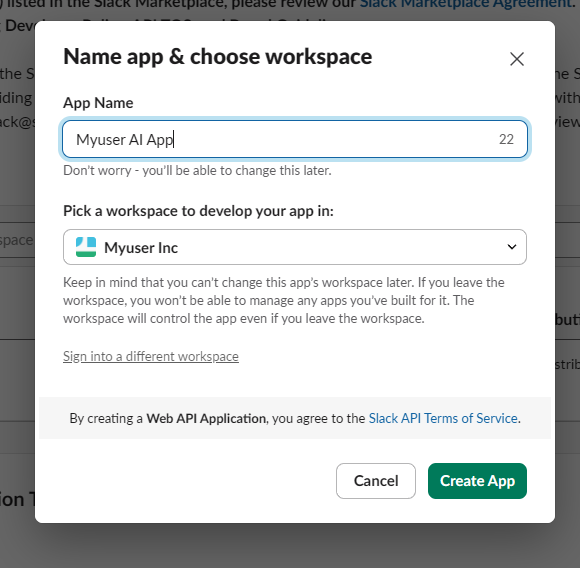 Name the app and pick a workspace