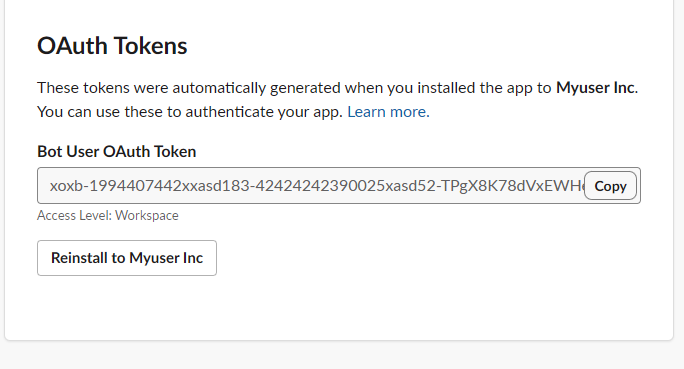 Copy the Bot User OAuth Token