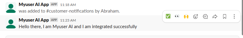 Success message in Slack